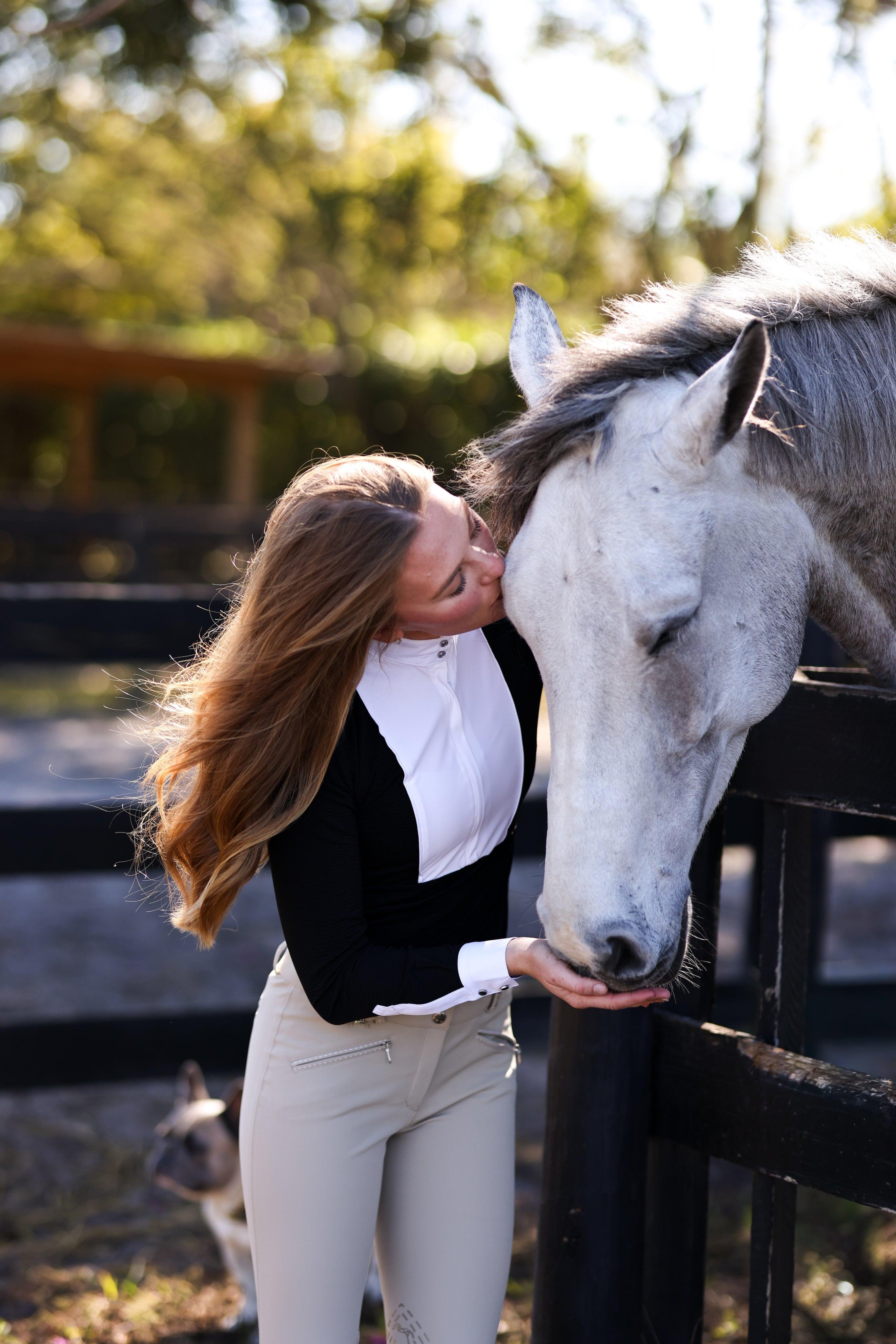 Smooch equestrian show shirt made from waffle fabric, combining style and comfort for competitive riders