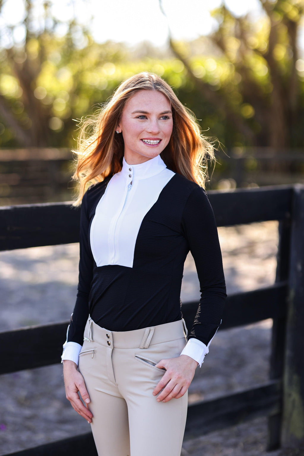 Smooch equestrian show shirt made from waffle fabric, combining style and comfort for competitive riders