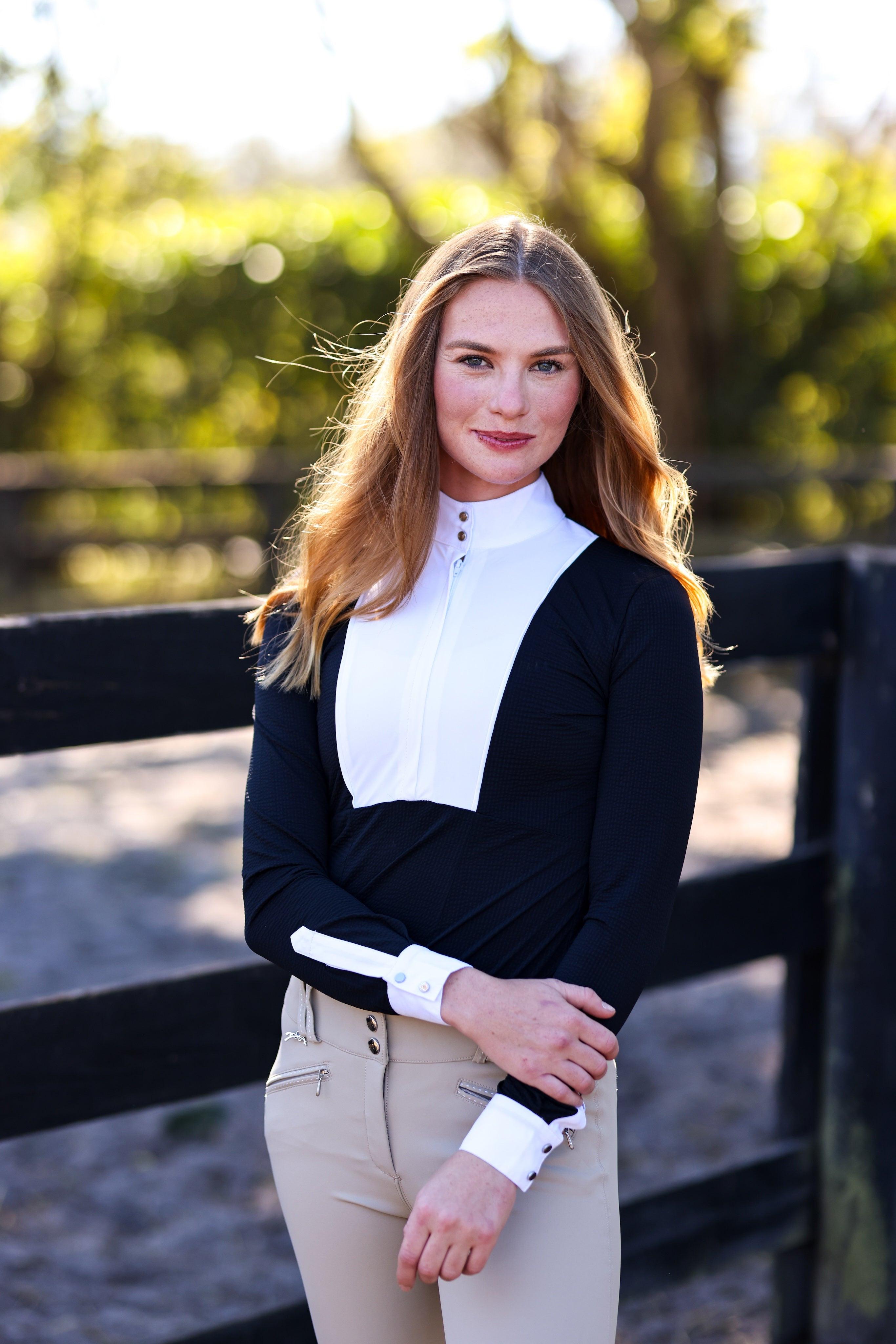 Smooch equestrian show shirt made from waffle fabric, combining style and comfort for competitive riders