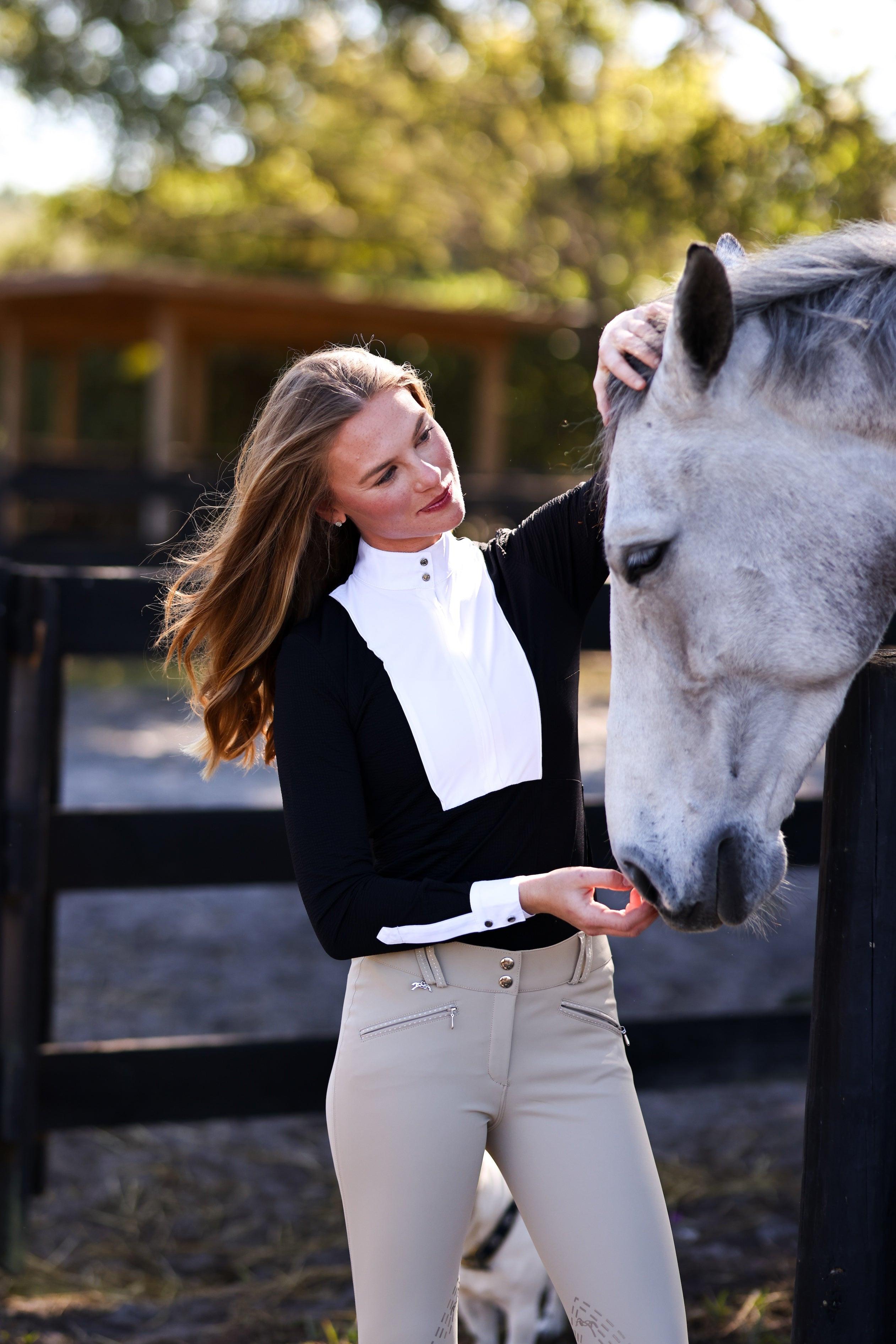 Smooch equestrian show shirt made from waffle fabric, combining style and comfort for competitive riders